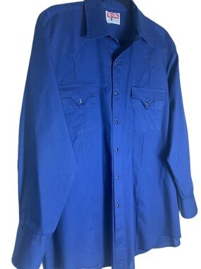Vintage Tem-Tex Western Shirt Blue Pearl Snap Rockabilly Cowboy